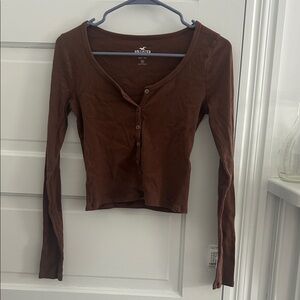 Hollister Brown Long Sleeve Top with Buttons